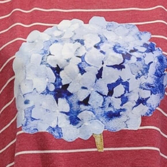 Hand Printed Upcycled Womens Large Hydrangea Floral Short Sleeve Tee Shirt - Picture 2 of 6